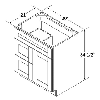 Vanity Sink Base Cabinet with Left Drawers 30 Inch Wide x 21 Inch Deep x 34 1/2 Inch High Dover Gray Series