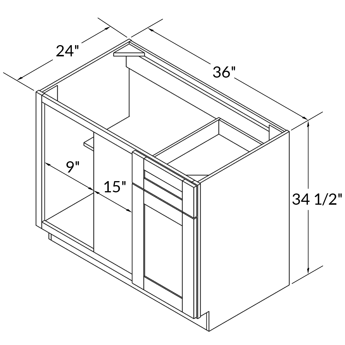 Blind Corner Base Kitchen Cabinet SCB36 Danbury Blue LessCare 36 in. width 34.5 in. height 24 in. depth - Kitchen