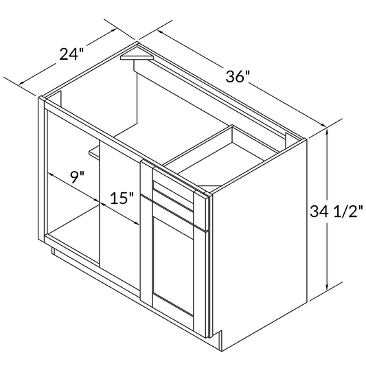 Blind Corner Base Kitchen Cabinet SCB36 Danbury Blue LessCare 36 in. width 34.5 in. height 24 in. depth - Kitchen