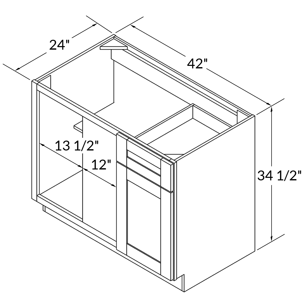 Blind Corner Base Kitchen Cabinet SCB42 Danbury Blue LessCare 42 in. width 34.5 in. height 24 in. depth - Kitchen