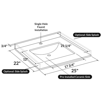 Cara White 25x22 Marble Vanity Top - Vanity Tops