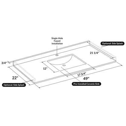 Cara White 49x22 Marble Vanity Top - Vanity Tops