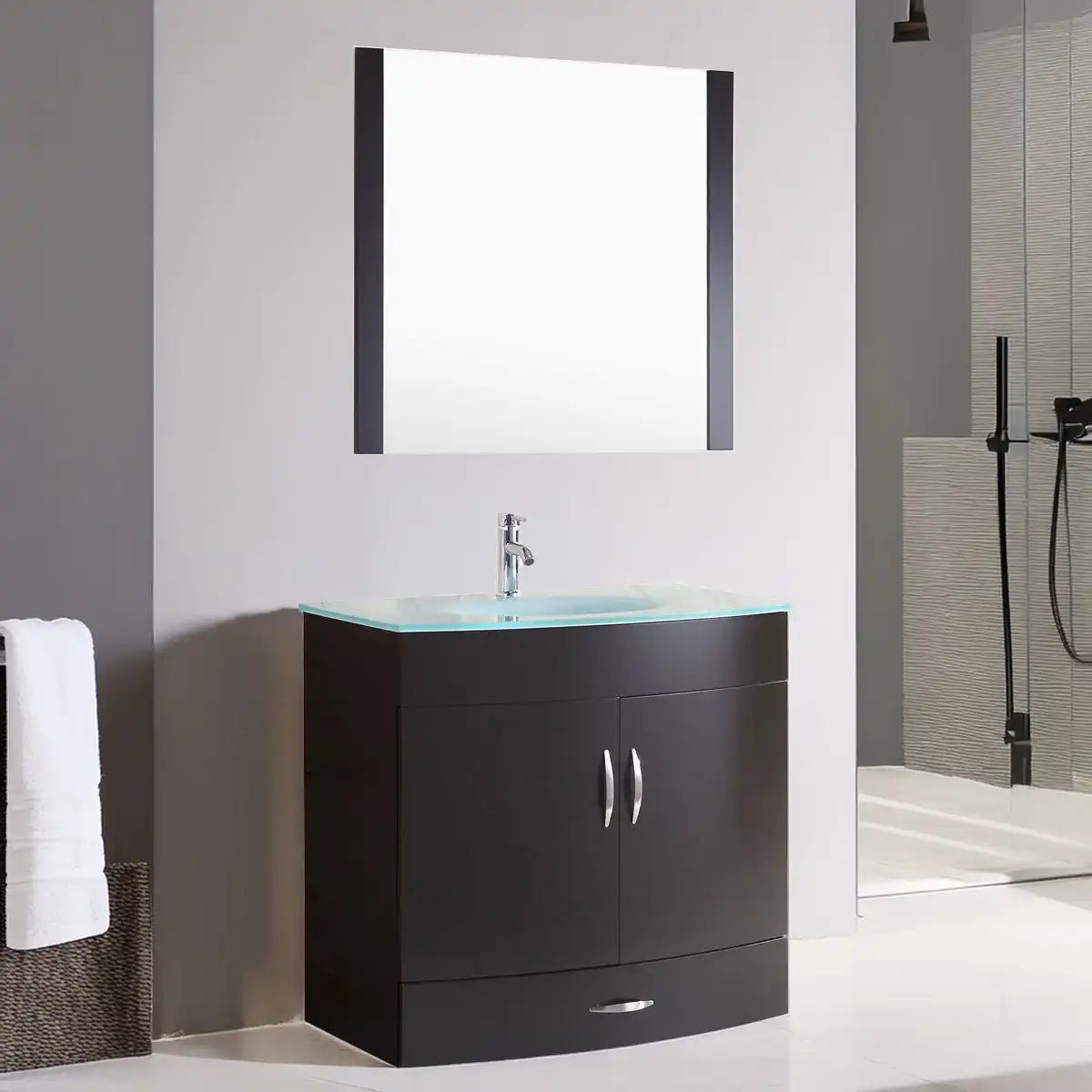 Style 5 - 36"W Black Vanity Sink Base Cabinet with Mirror (LV5-36B)