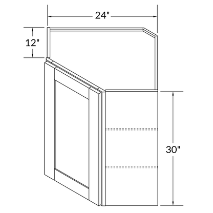 Diagonal Corner Kitchen Cabinet DC2430 Colonial Gray LessCare 24 in. width 30 in. height 12 in. depth - Kitchen Cabinets