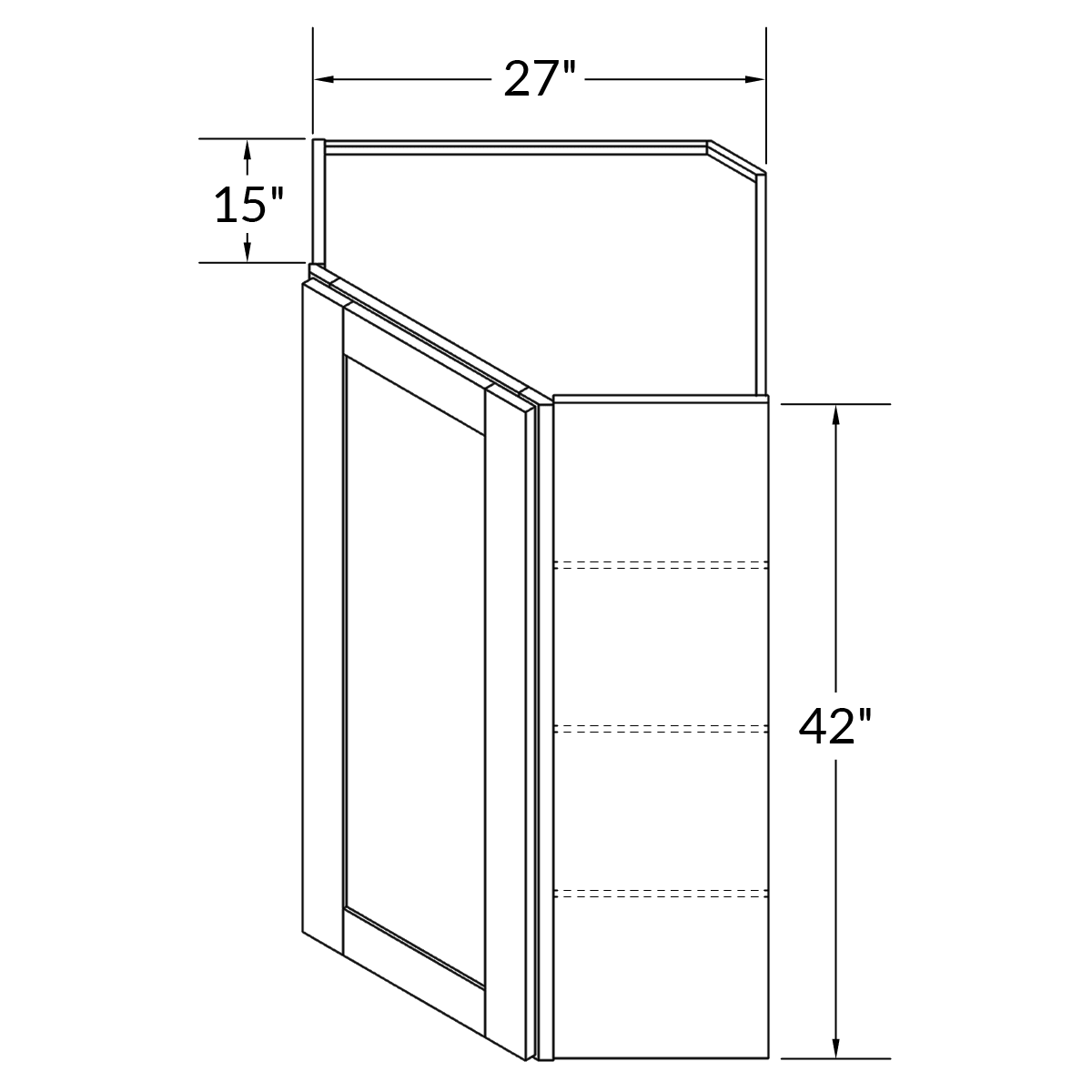 Diagonal Corner Kitchen Cabinet DC2742 Colonial Gray LessCare 27 in. width 42 in. height 15 in. depth - Kitchen Cabinets