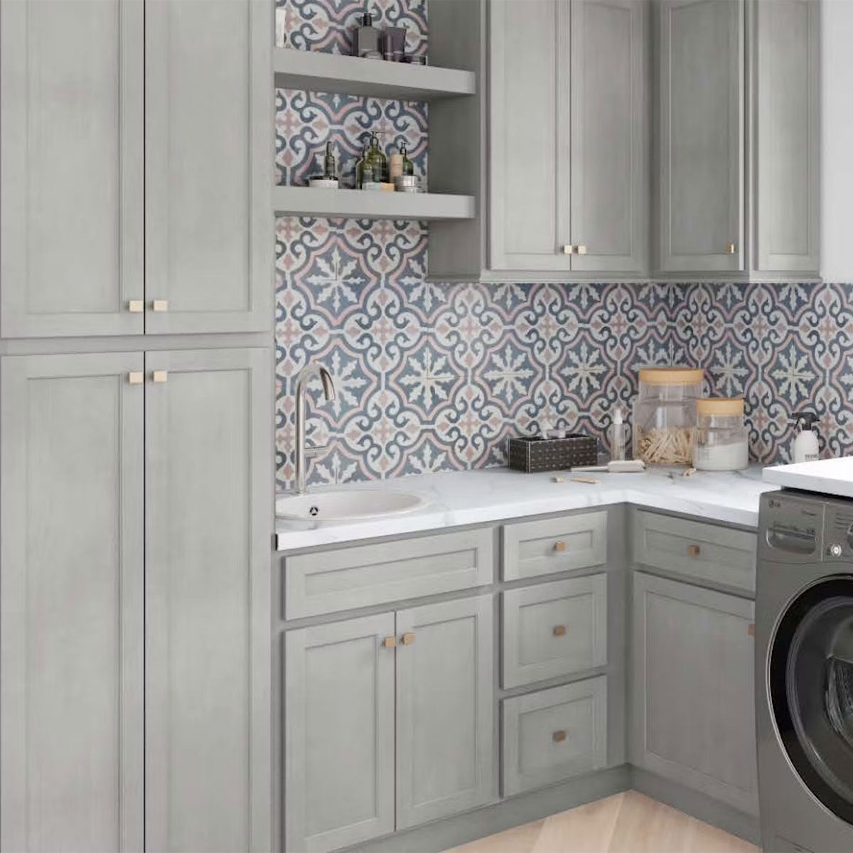 Fabuwood Quest Metro Mist Recessed Panel Grey Door Sample - Kitchen Cabinets