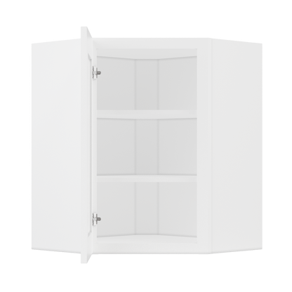 Frosted Glass Diagonal Corner Wall Kitchen Cabinet DCMD2430 Alpina White LessCare 24 in. width 30 in. height 12 in.