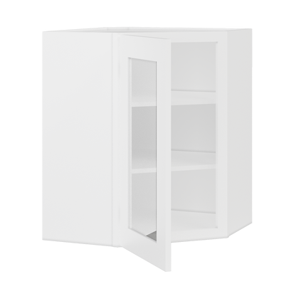 Frosted Glass Diagonal Corner Wall Kitchen Cabinet DCMD2430 Alpina White LessCare 24 in. width 30 in. height 12 in.