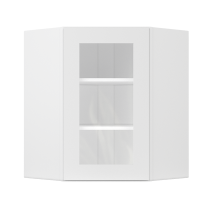 Frosted Glass Diagonal Corner Wall Kitchen Cabinet DCMD2430 Alpina White LessCare 24 in. width 30 in. height 12 in.