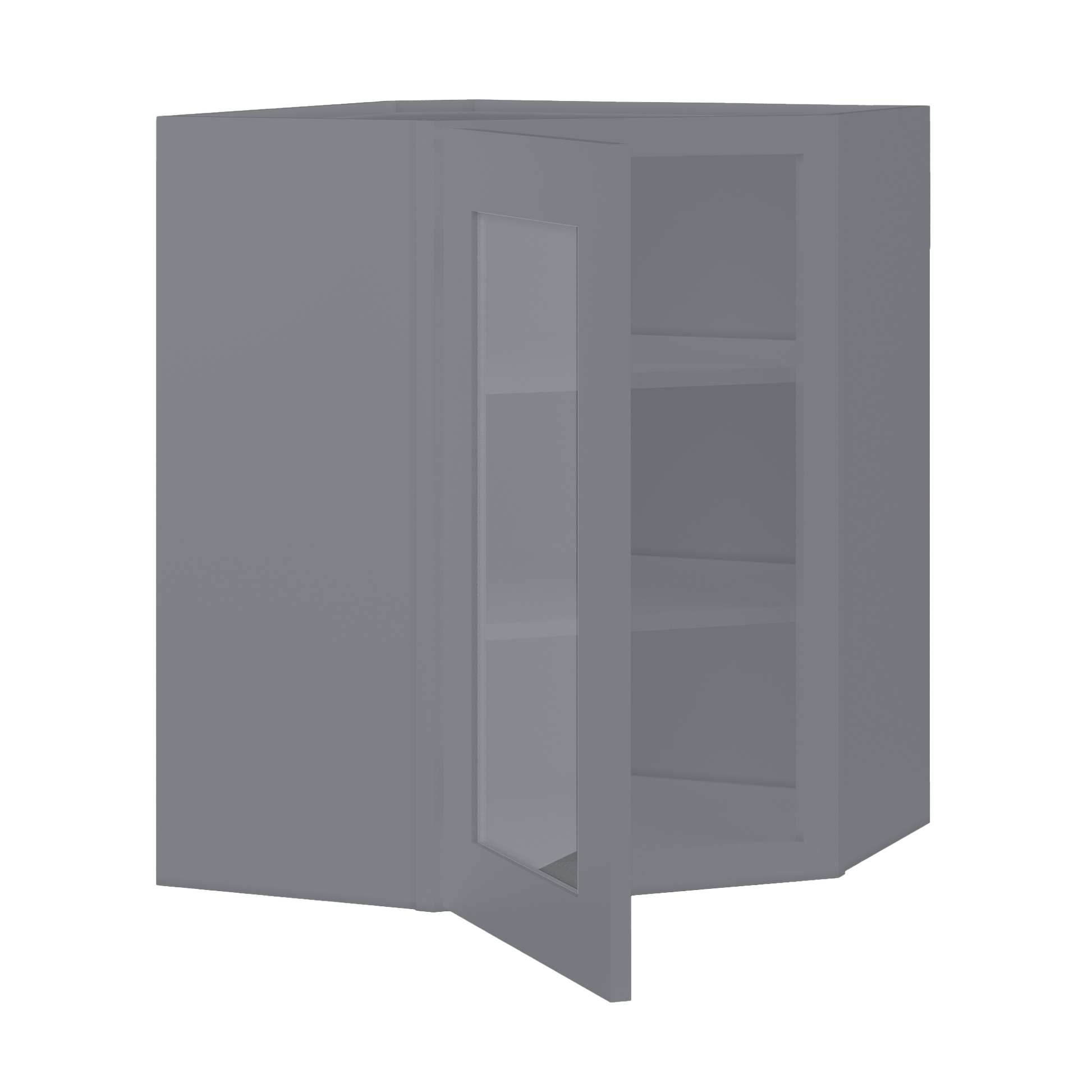 Frosted Glass Diagonal Corner Wall Kitchen Cabinet DCMD2430 Colonial Gray LessCare 24 in. width 30 in. height 12 in.