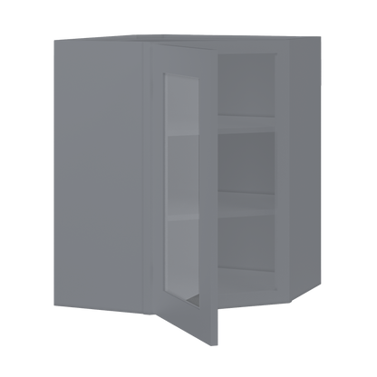 Frosted Glass Diagonal Corner Wall Kitchen Cabinet DCMD2430 Colonial Gray LessCare 24 in. width 30 in. height 12 in.
