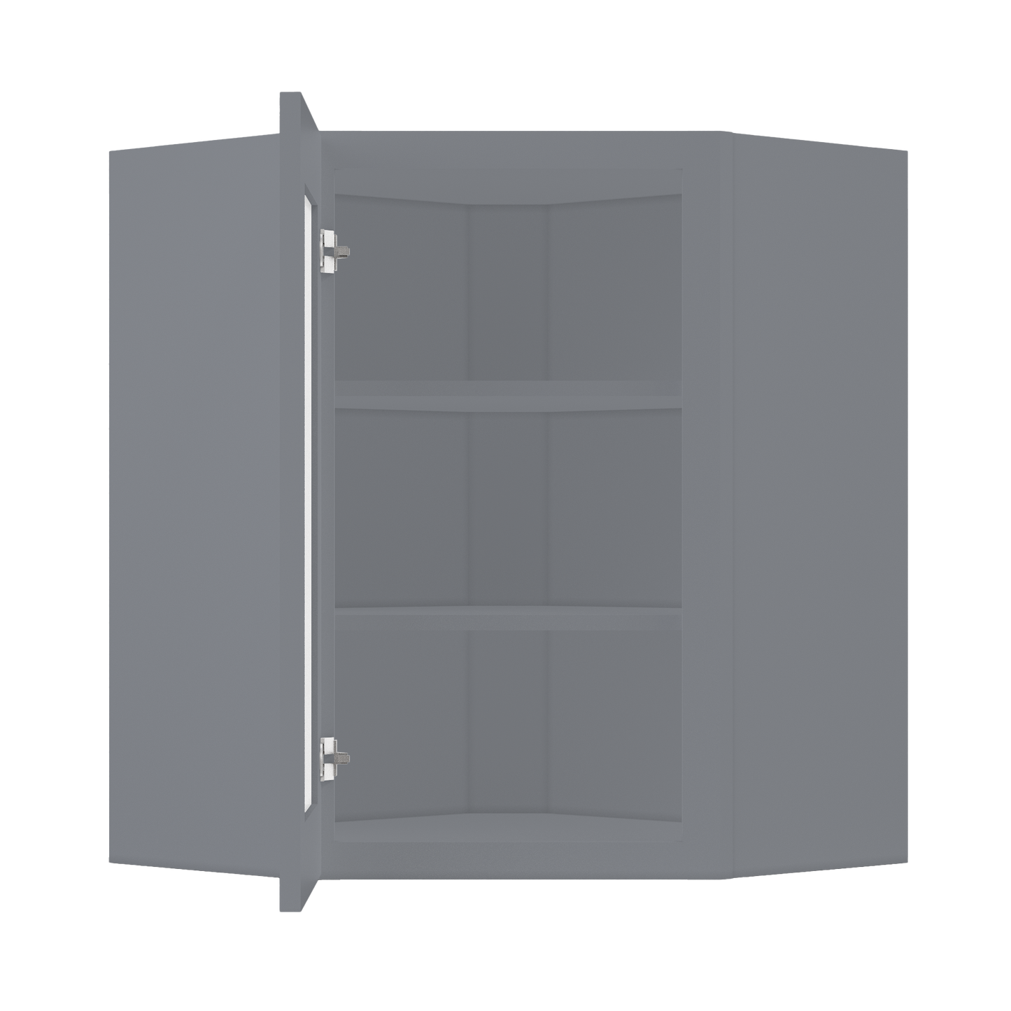 Frosted Glass Diagonal Corner Wall Kitchen Cabinet DCMD2430 Colonial Gray LessCare 24 in. width 30 in. height 12 in.