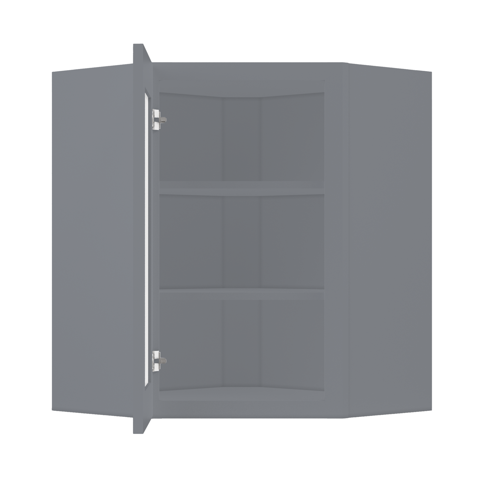 Frosted Glass Diagonal Corner Wall Kitchen Cabinet DCMD2430 Colonial Gray LessCare 24 in. width 30 in. height 12 in.