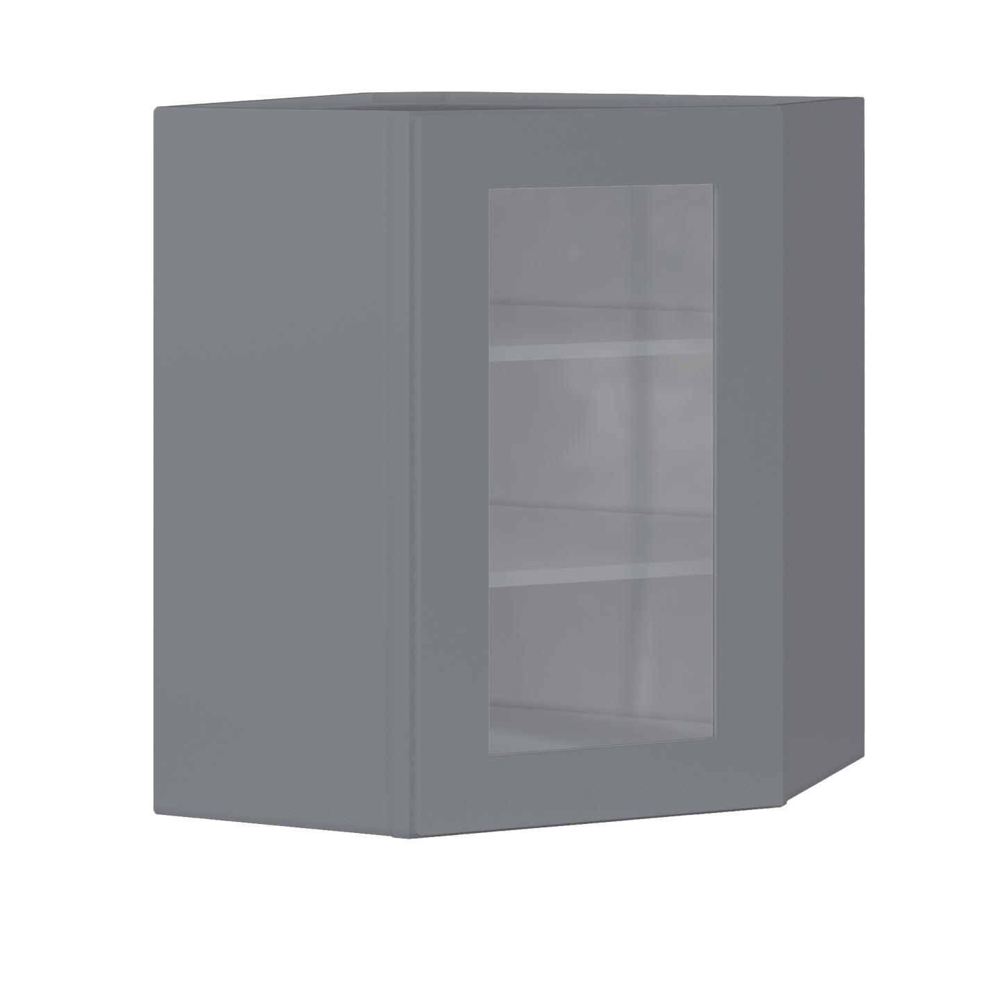 Frosted Glass Diagonal Corner Wall Kitchen Cabinet DCMD2430 Colonial Gray LessCare 24 in. width 30 in. height 12 in.