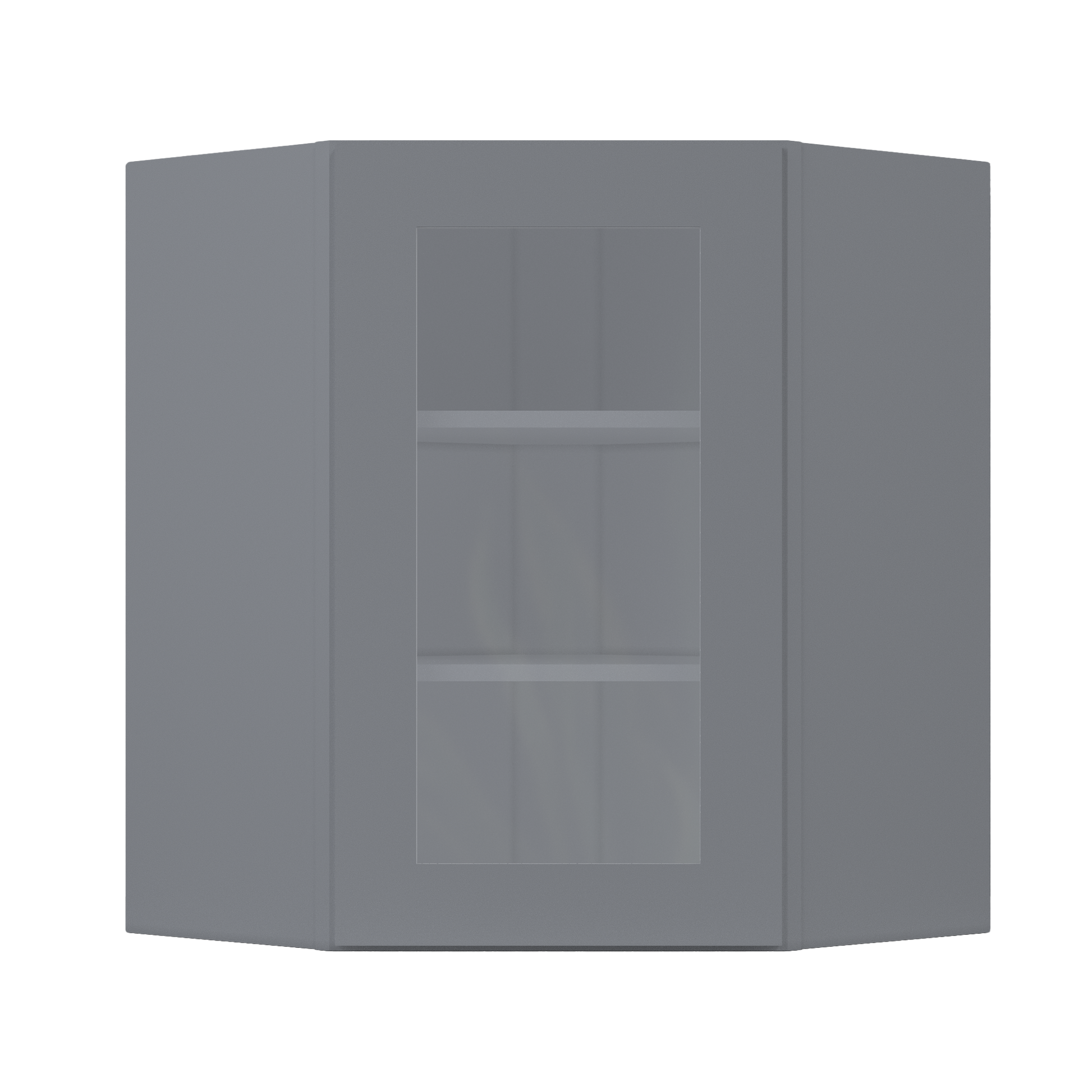 Frosted Glass Diagonal Corner Wall Kitchen Cabinet DCMD2430 Colonial Gray LessCare 24 in. width 30 in. height 12 in.