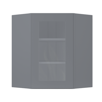 Frosted Glass Diagonal Corner Wall Kitchen Cabinet DCMD2430 Colonial Gray LessCare 24 in. width 30 in. height 12 in.