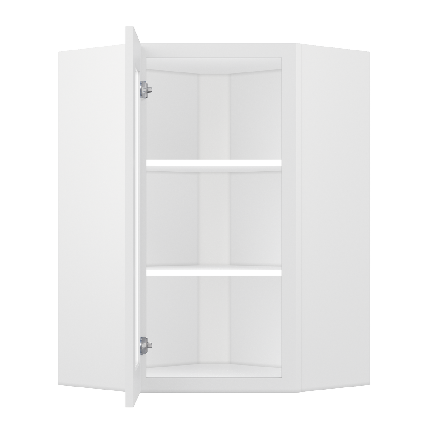 Frosted Glass Diagonal Corner Wall Kitchen Cabinet DCMD2436 Alpina White LessCare 24 in. width 36 in. height 12 in.
