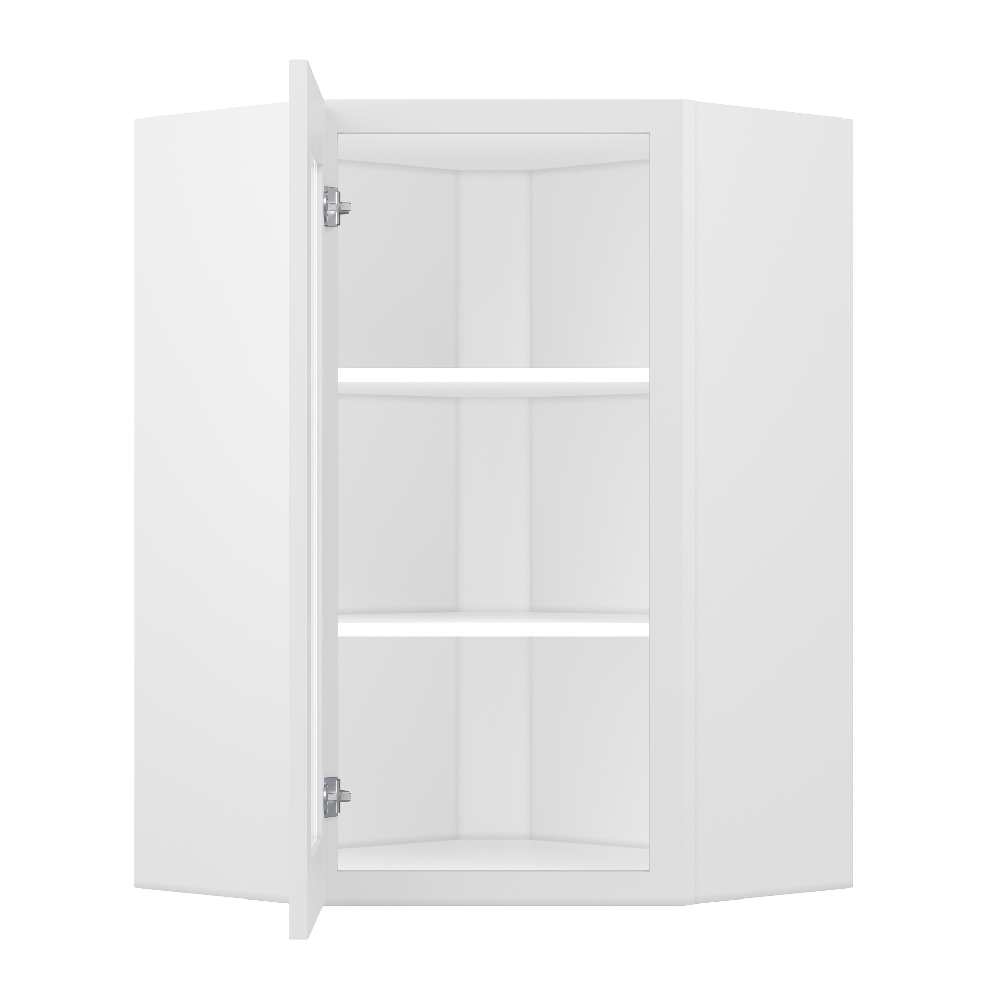 Frosted Glass Diagonal Corner Wall Kitchen Cabinet DCMD2436 Alpina White LessCare 24 in. width 36 in. height 12 in.