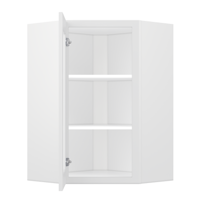 Frosted Glass Diagonal Corner Wall Kitchen Cabinet DCMD2436 Alpina White LessCare 24 in. width 36 in. height 12 in.
