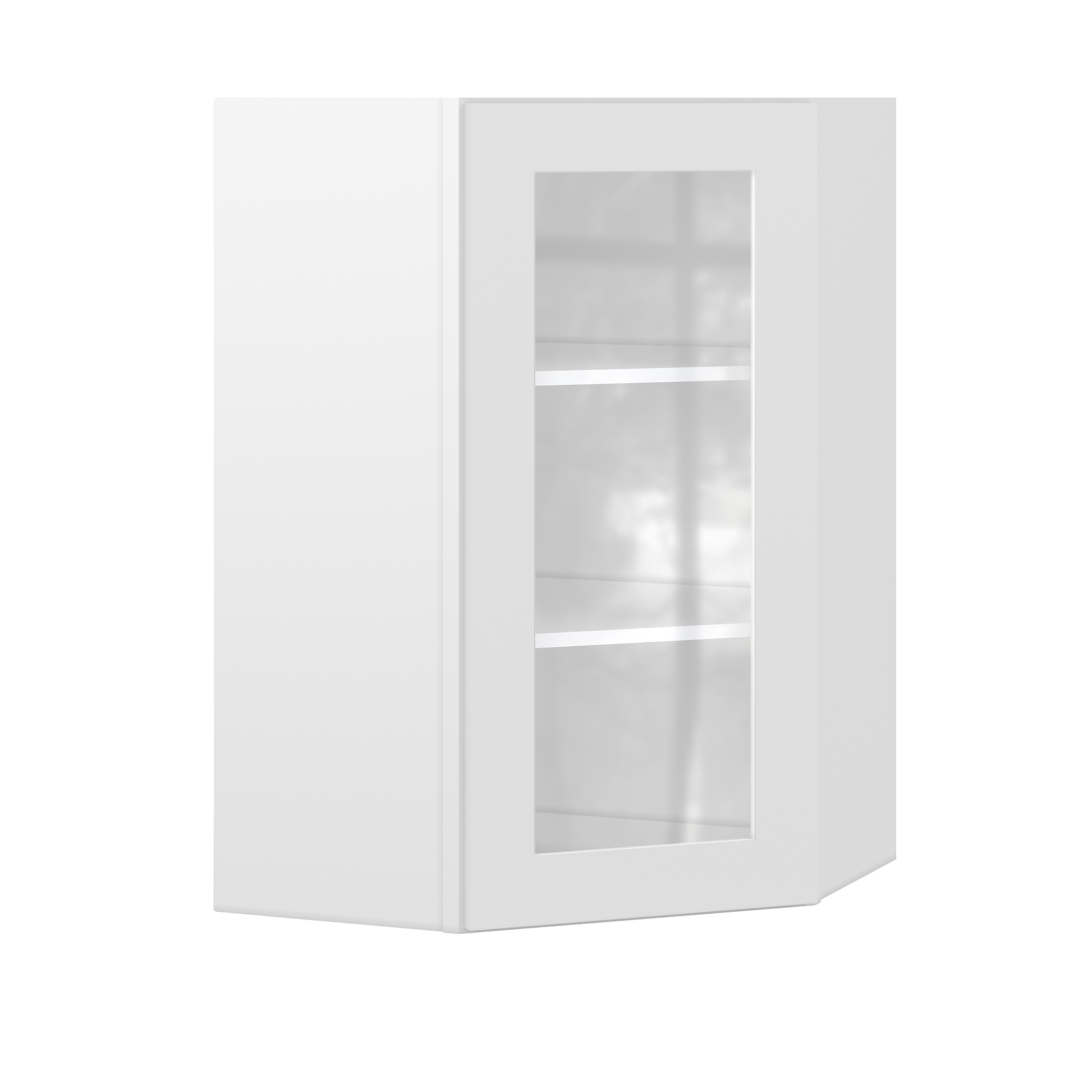 Frosted Glass Diagonal Corner Wall Kitchen Cabinet DCMD2436 Alpina White LessCare 24 in. width 36 in. height 12 in.