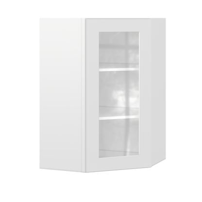 Frosted Glass Diagonal Corner Wall Kitchen Cabinet DCMD2436 Alpina White LessCare 24 in. width 36 in. height 12 in.