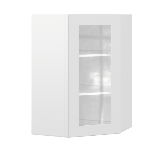 Frosted Glass Diagonal Corner Wall Kitchen Cabinet DCMD2436 Alpina White LessCare 24 in. width 36 in. height 12 in.