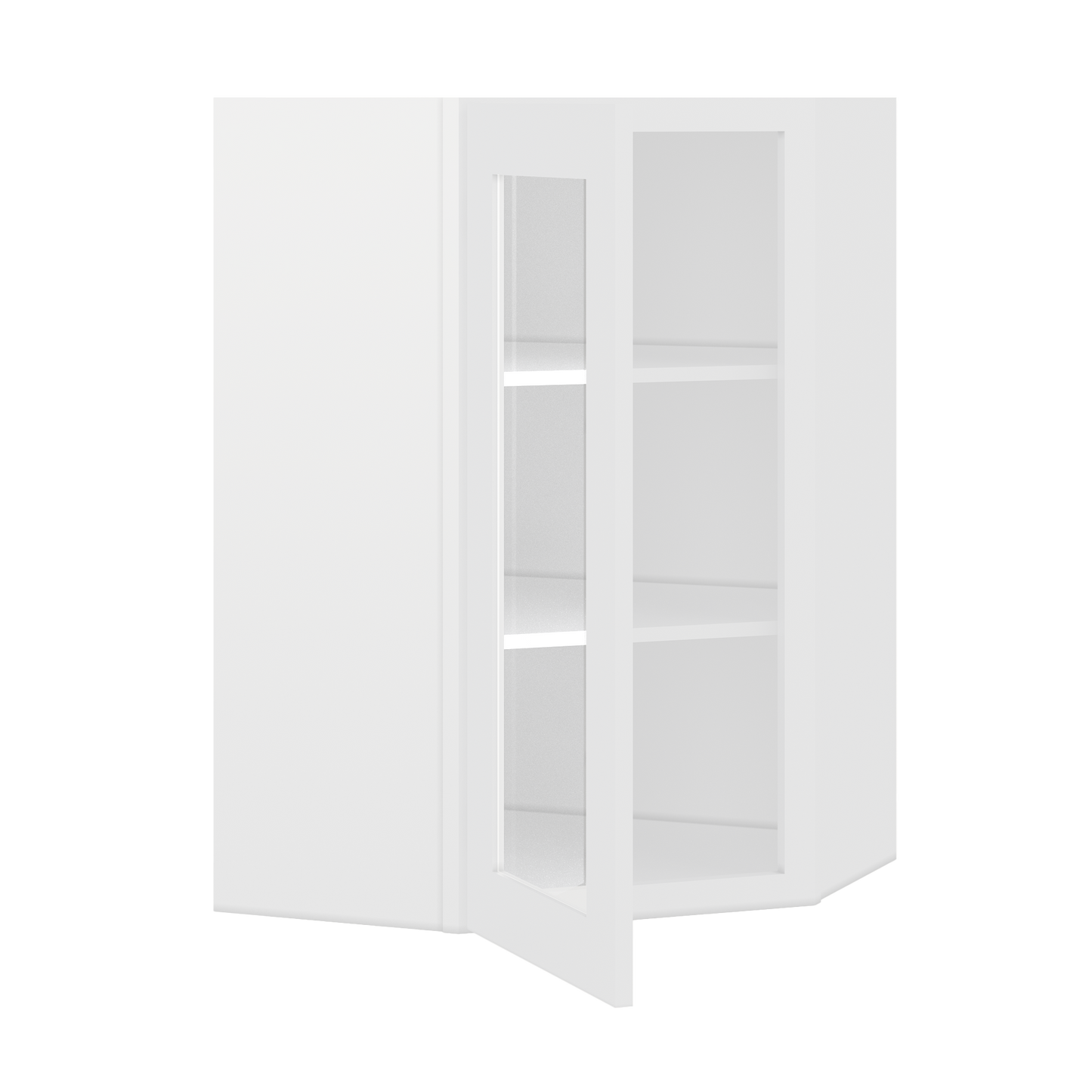 Frosted Glass Diagonal Corner Wall Kitchen Cabinet DCMD2436 Alpina White LessCare 24 in. width 36 in. height 12 in.