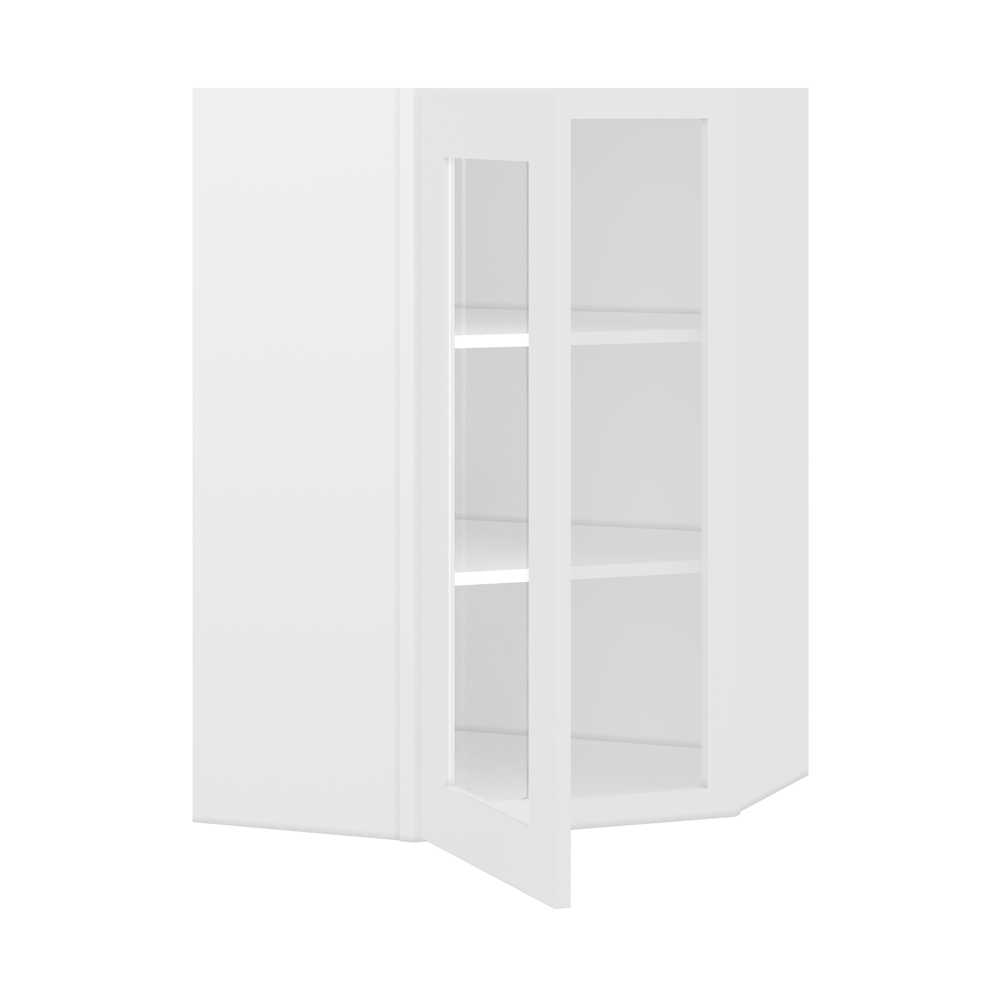 Frosted Glass Diagonal Corner Wall Kitchen Cabinet DCMD2436 Alpina White LessCare 24 in. width 36 in. height 12 in.