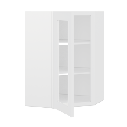 Frosted Glass Diagonal Corner Wall Kitchen Cabinet DCMD2436 Alpina White LessCare 24 in. width 36 in. height 12 in.