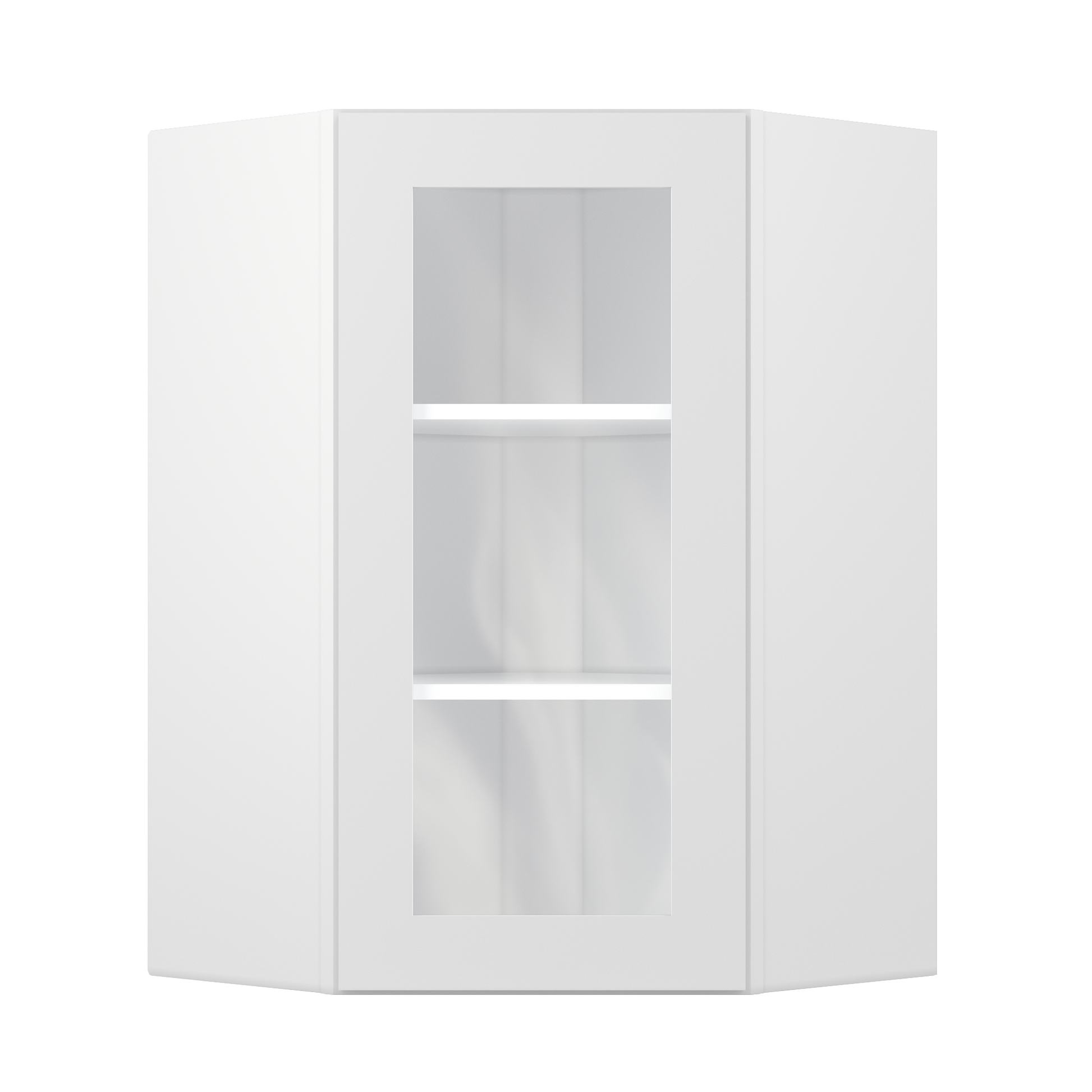 Frosted Glass Diagonal Corner Wall Kitchen Cabinet DCMD2436 Alpina White LessCare 24 in. width 36 in. height 12 in.