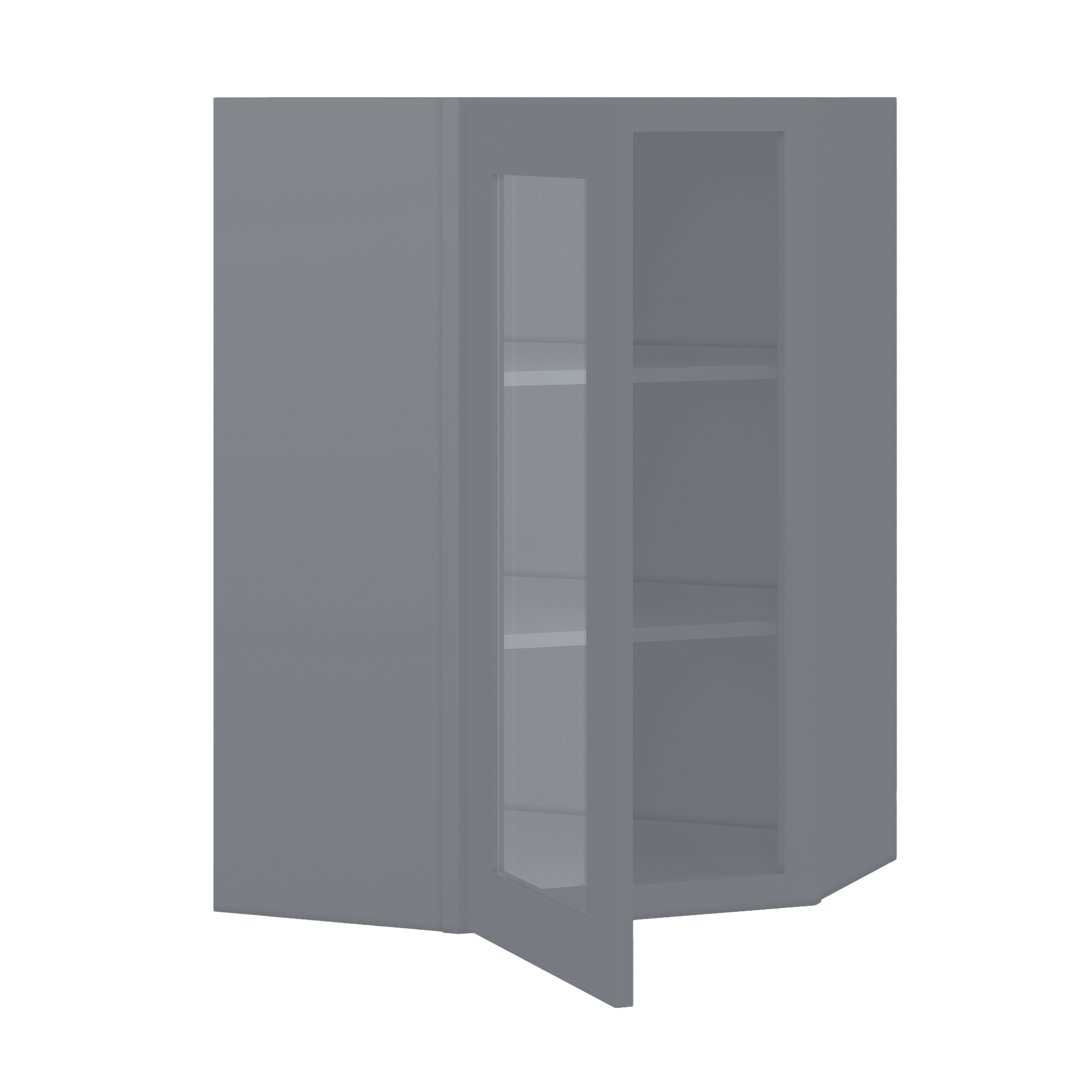 Frosted Glass Diagonal Corner Wall Kitchen Cabinet DCMD2436 Colonial Gray LessCare 24 in. width 36 in. height 12 in.