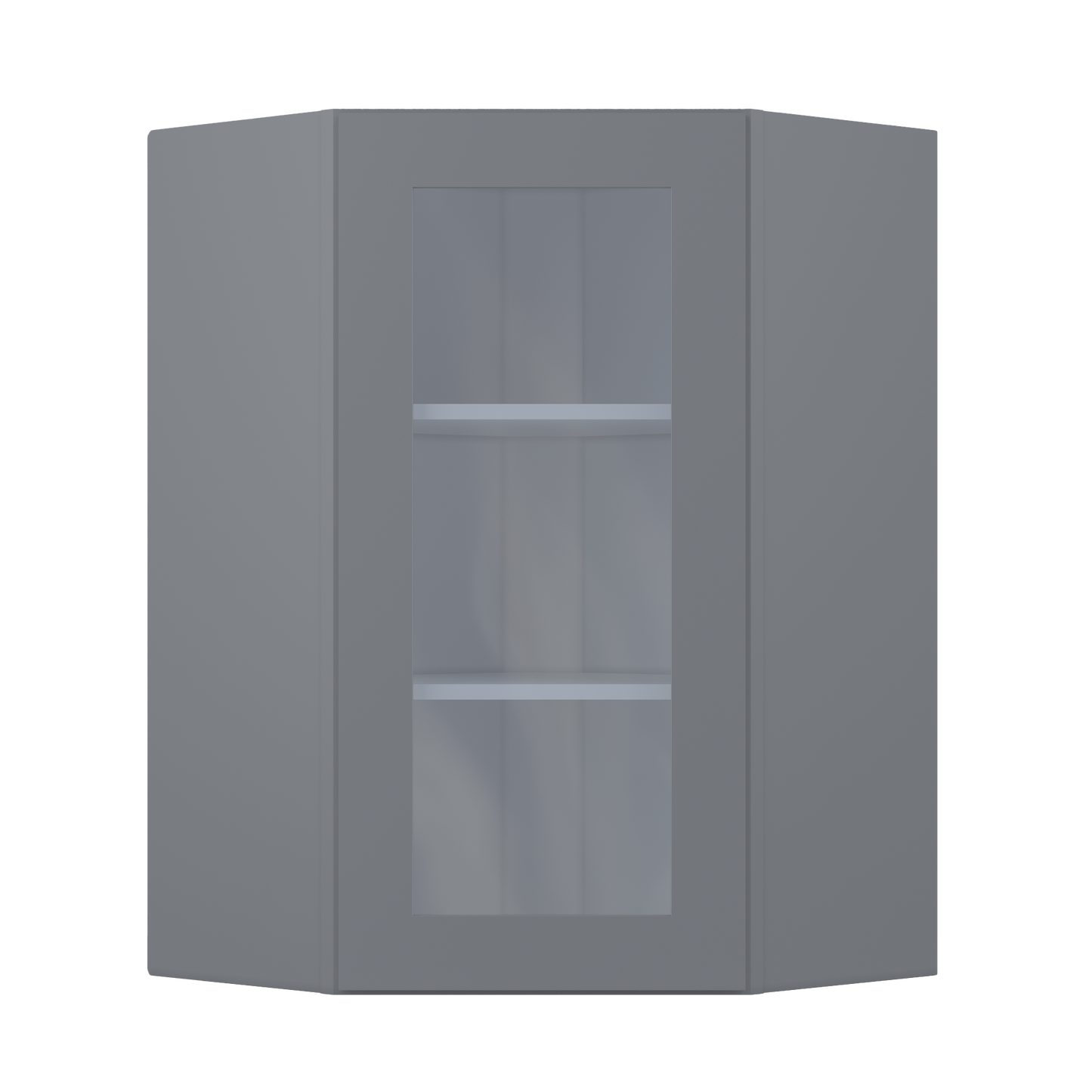 Frosted Glass Diagonal Corner Wall Kitchen Cabinet DCMD2436 Colonial Gray LessCare 24 in. width 36 in. height 12 in.