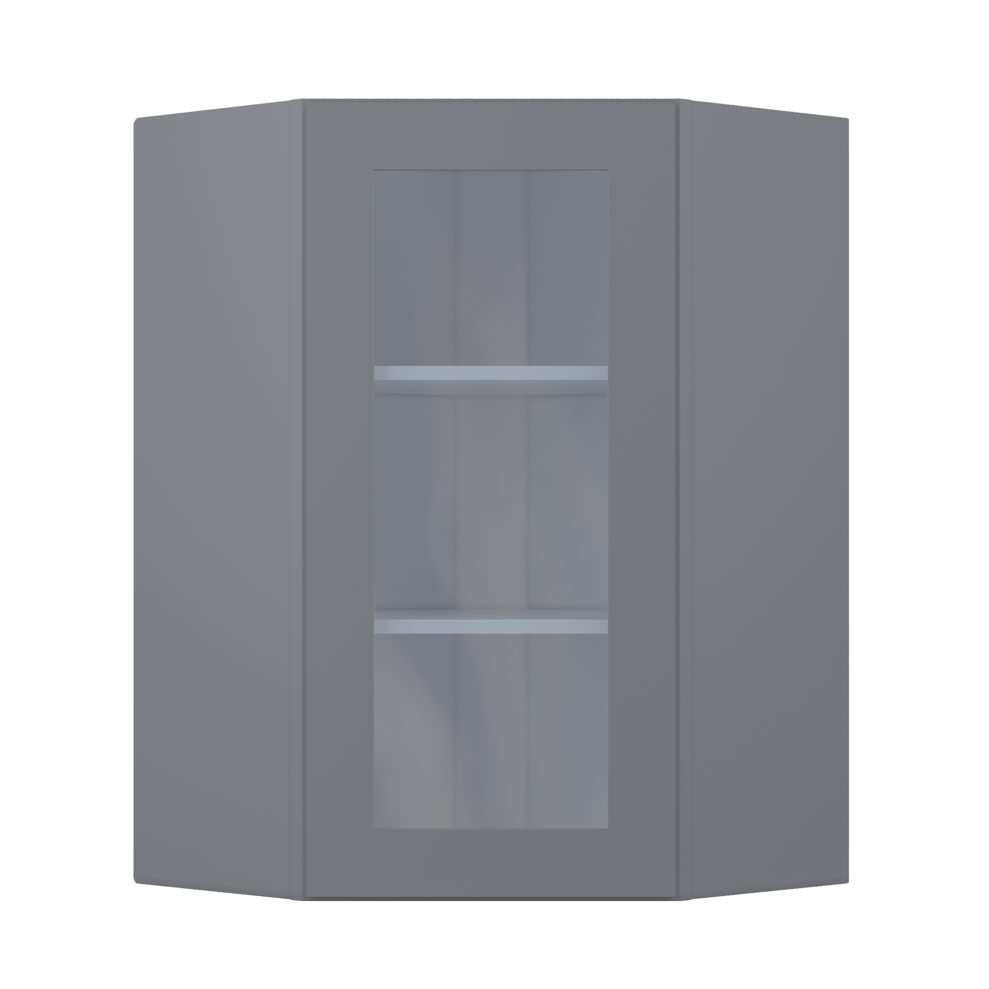 Frosted Glass Diagonal Corner Wall Kitchen Cabinet DCMD2436 Colonial Gray LessCare 24 in. width 36 in. height 12 in.