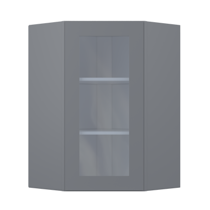 Frosted Glass Diagonal Corner Wall Kitchen Cabinet DCMD2436 Colonial Gray LessCare 24 in. width 36 in. height 12 in.