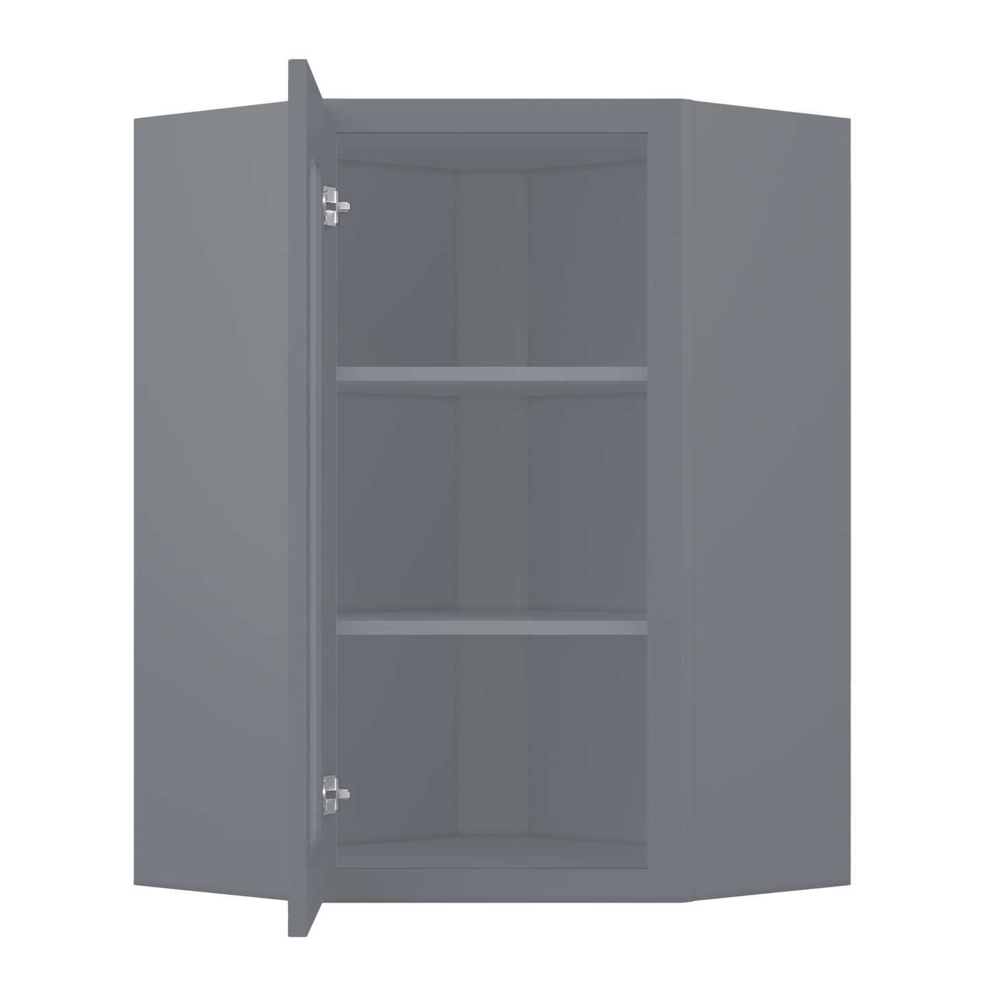 Frosted Glass Diagonal Corner Wall Kitchen Cabinet DCMD2436 Colonial Gray LessCare 24 in. width 36 in. height 12 in.