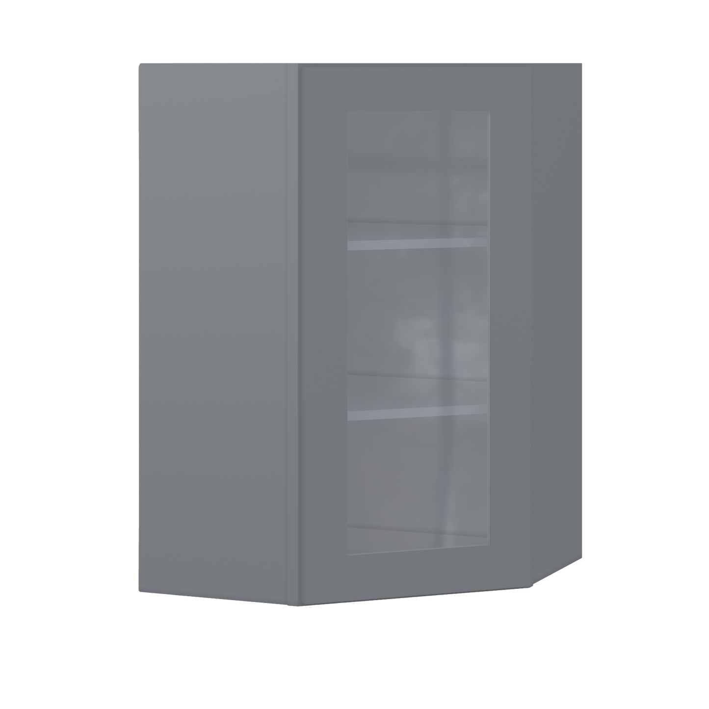 Frosted Glass Diagonal Corner Wall Kitchen Cabinet DCMD2436 Colonial Gray LessCare 24 in. width 36 in. height 12 in.
