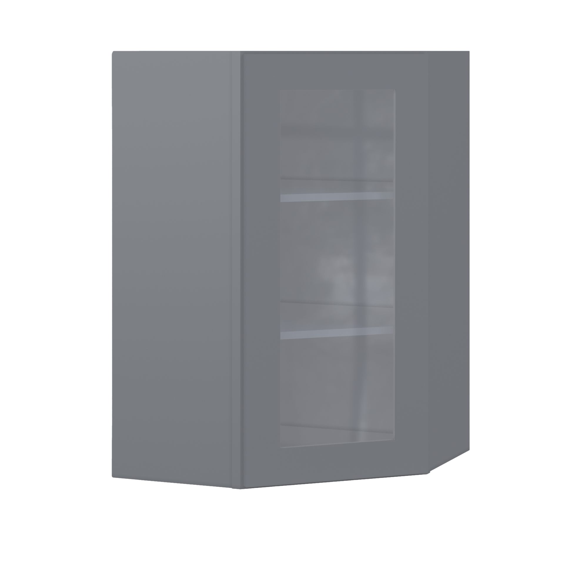 Frosted Glass Diagonal Corner Wall Kitchen Cabinet DCMD2436 Colonial Gray LessCare 24 in. width 36 in. height 12 in.