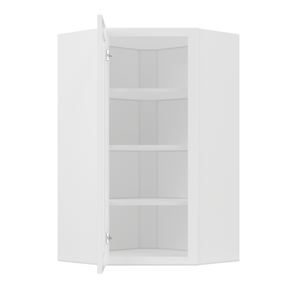 Frosted Glass Diagonal Corner Wall Kitchen Cabinet DCMD2442 Alpina White LessCare 24 in. width 42 in. height 12 in.
