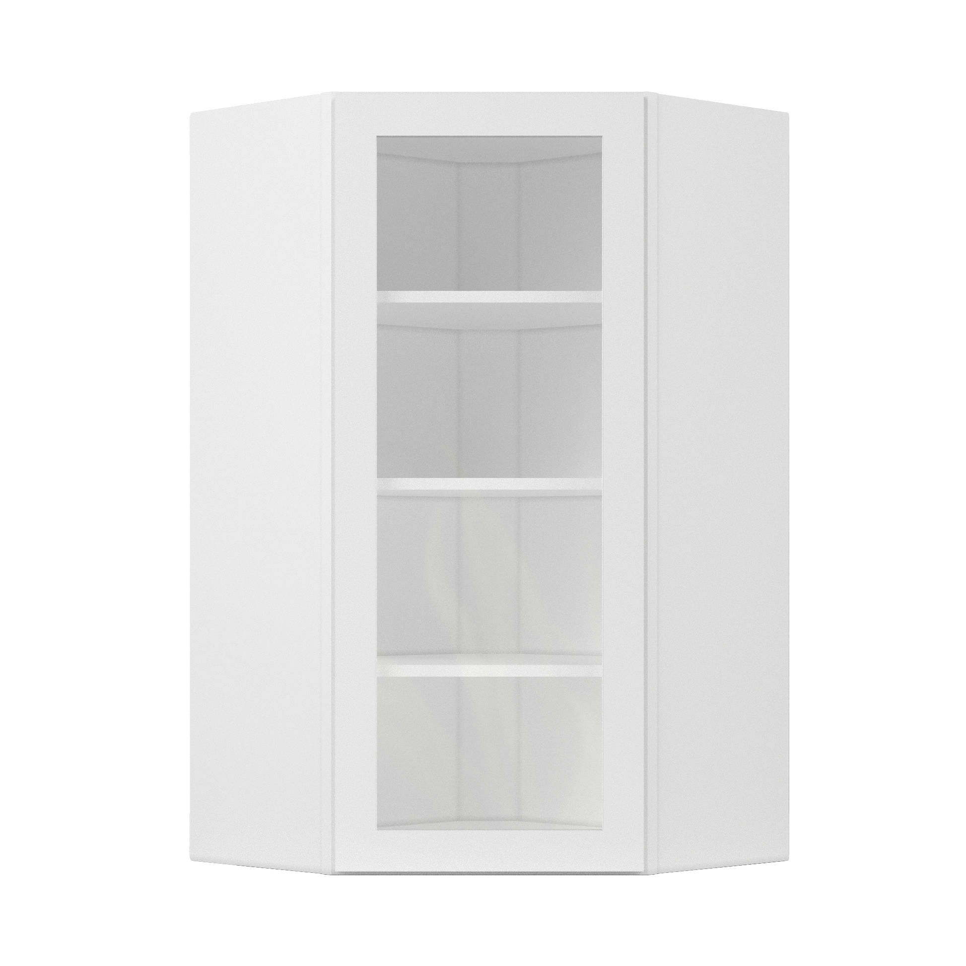 Frosted Glass Diagonal Corner Wall Kitchen Cabinet DCMD2442 Alpina White LessCare 24 in. width 42 in. height 12 in.