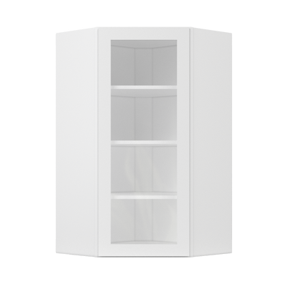Frosted Glass Diagonal Corner Wall Kitchen Cabinet DCMD2442 Alpina White LessCare 24 in. width 42 in. height 12 in.
