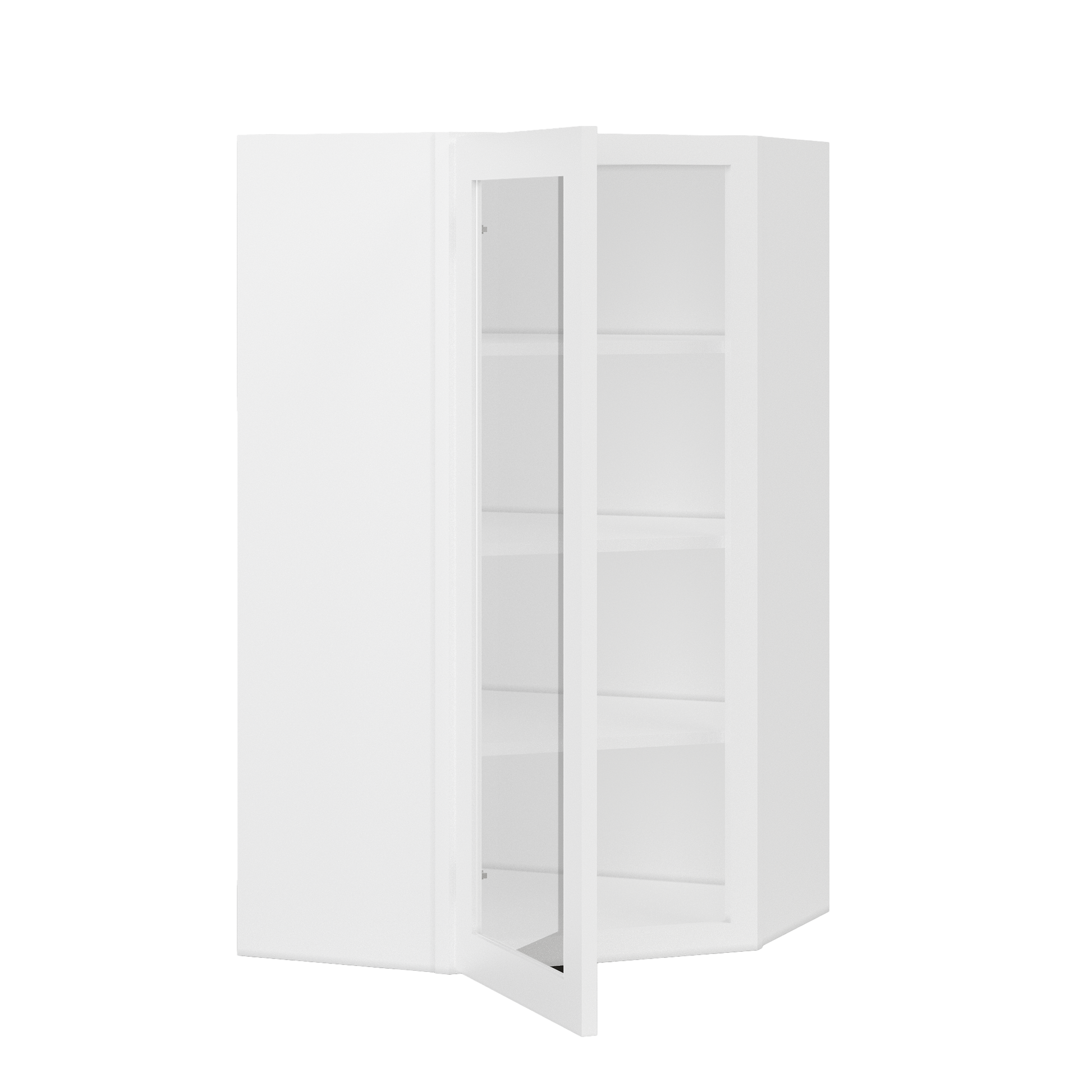 Frosted Glass Diagonal Corner Wall Kitchen Cabinet DCMD2442 Alpina White LessCare 24 in. width 42 in. height 12 in.