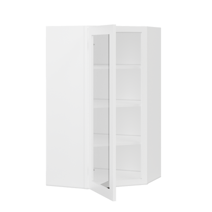 Frosted Glass Diagonal Corner Wall Kitchen Cabinet DCMD2442 Alpina White LessCare 24 in. width 42 in. height 12 in.