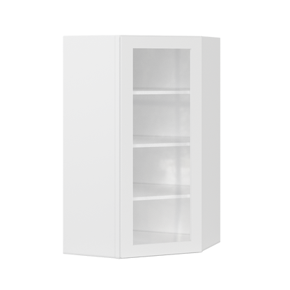 Frosted Glass Diagonal Corner Wall Kitchen Cabinet DCMD2442 Alpina White LessCare 24 in. width 42 in. height 12 in.