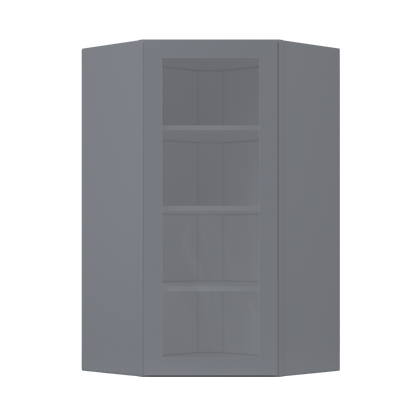 Frosted Glass Diagonal Corner Wall Kitchen Cabinet DCMD2442 Colonial Gray LessCare 24 in. width 42 in. height 12 in.