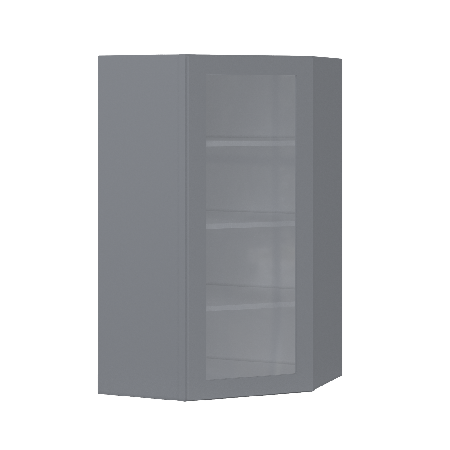 Frosted Glass Diagonal Corner Wall Kitchen Cabinet DCMD2442 Colonial Gray LessCare 24 in. width 42 in. height 12 in.