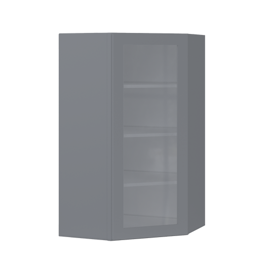 Frosted Glass Diagonal Corner Wall Kitchen Cabinet DCMD2442 Colonial Gray LessCare 24 in. width 42 in. height 12 in.