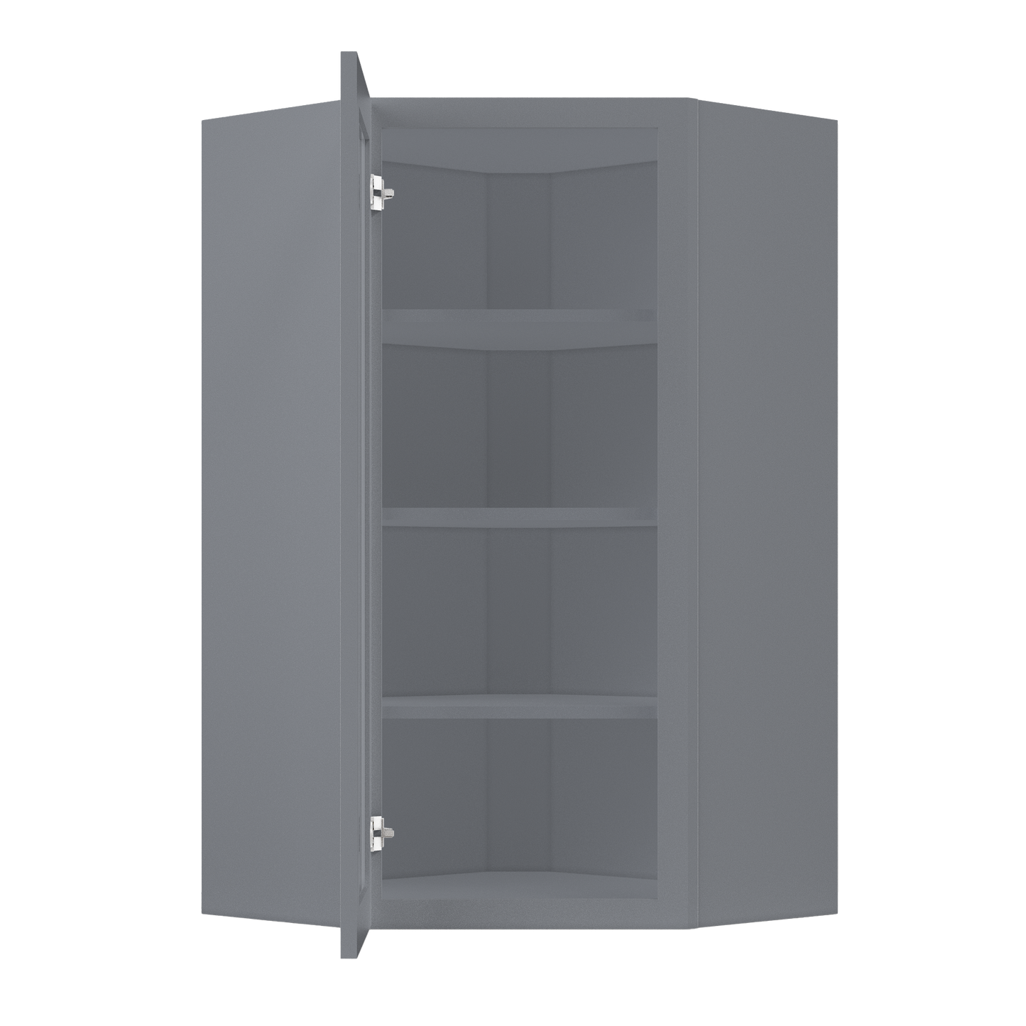 Frosted Glass Diagonal Corner Wall Kitchen Cabinet DCMD2442 Colonial Gray LessCare 24 in. width 42 in. height 12 in.