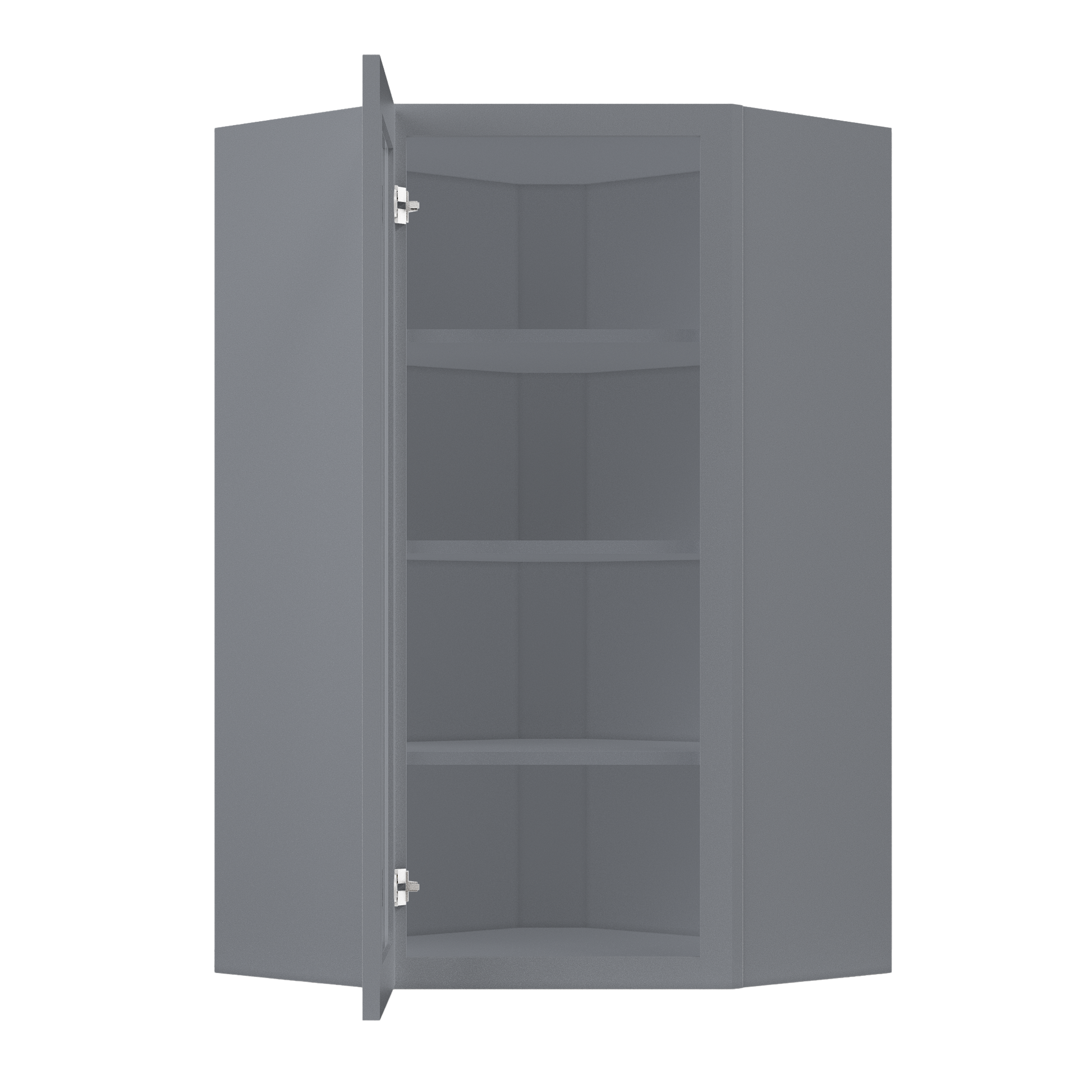 Frosted Glass Diagonal Corner Wall Kitchen Cabinet DCMD2442 Colonial Gray LessCare 24 in. width 42 in. height 12 in.