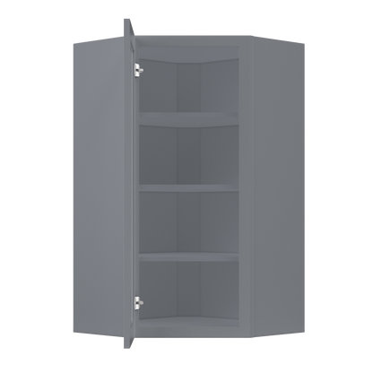 Frosted Glass Diagonal Corner Wall Kitchen Cabinet DCMD2442 Colonial Gray LessCare 24 in. width 42 in. height 12 in.