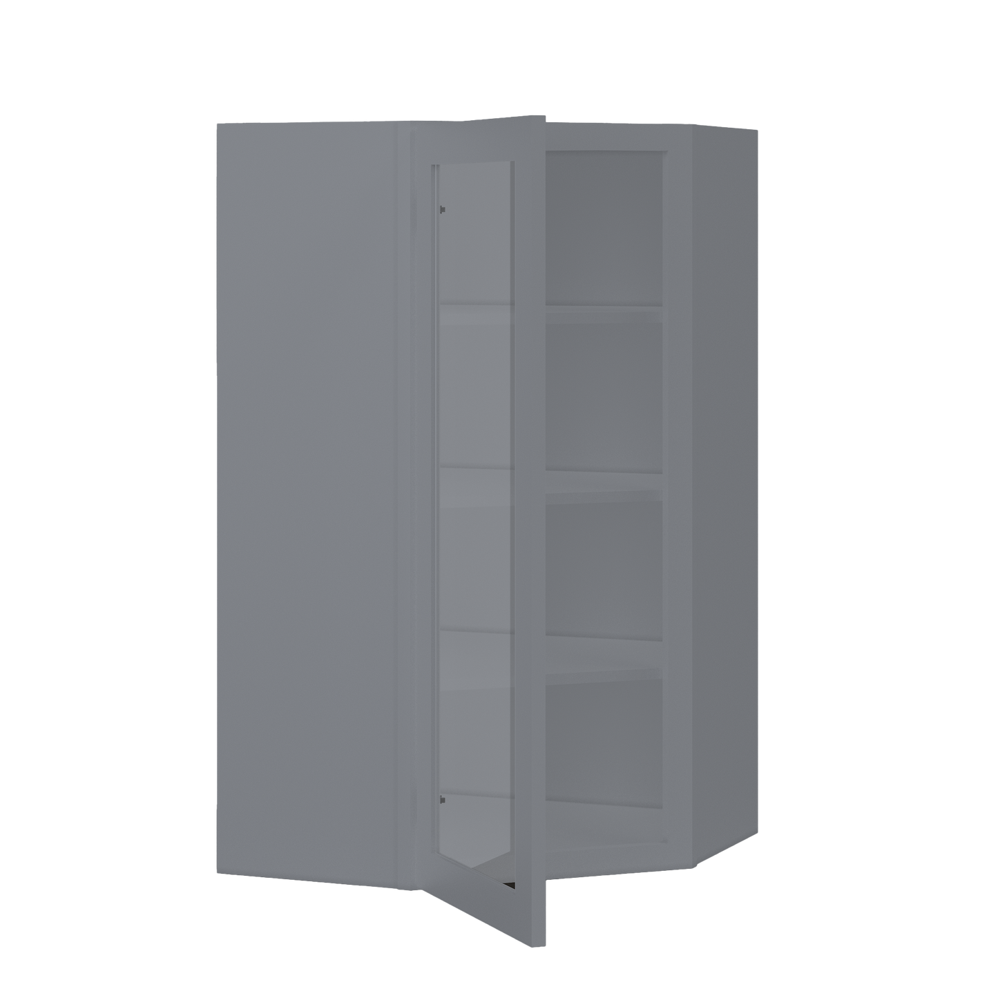 Frosted Glass Diagonal Corner Wall Kitchen Cabinet DCMD2442 Colonial Gray LessCare 24 in. width 42 in. height 12 in.